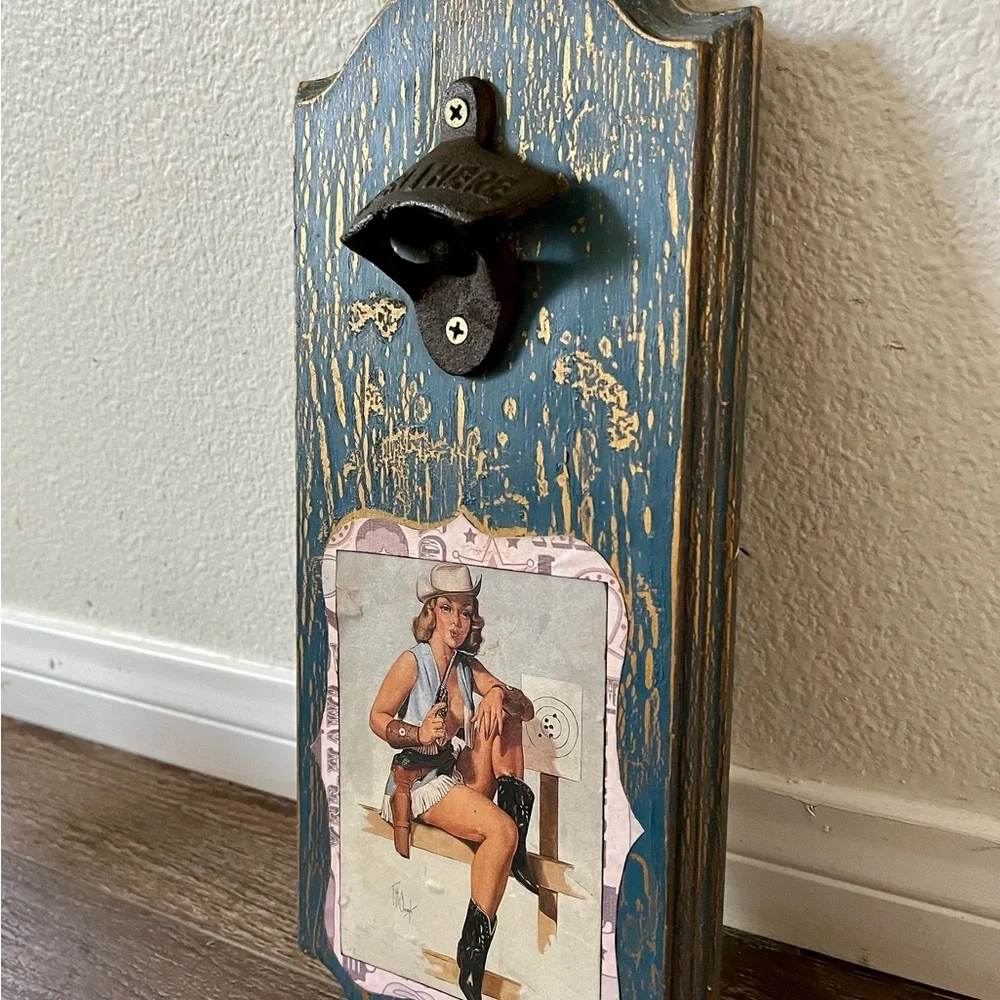 Vintage Blue Wall Mounted Bottle Opener